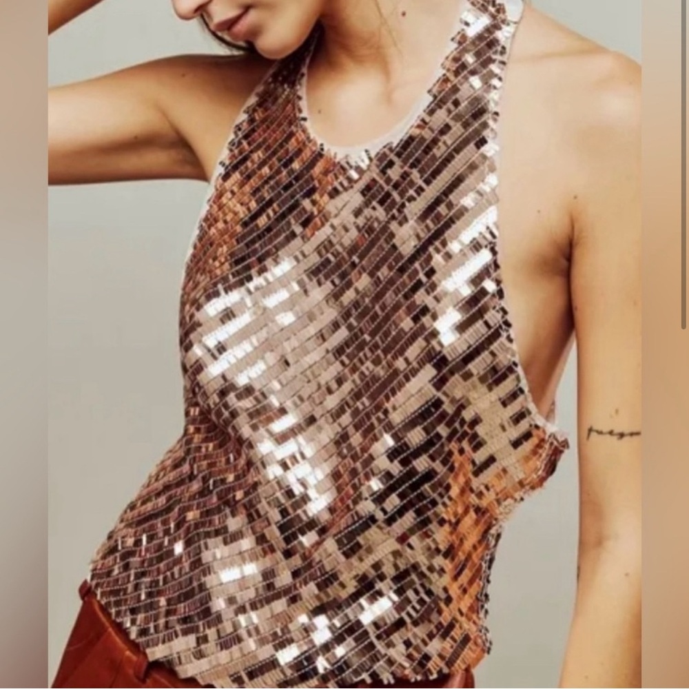 Free People Disco Fever Cami in Rose Gold NWOT Retail $68
Size: M